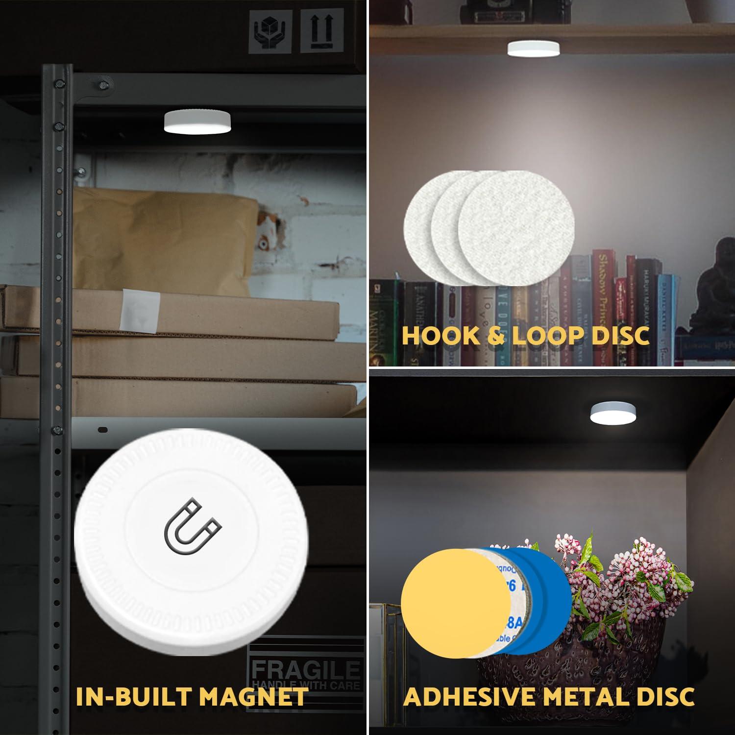 Rechargeable Puck Lights 2 Pack, Dimmable Touch Light Stick on for Closet, Magnetic Tap Light 1000mAh Battery Powered, Portable Led Light Cool White for Locker, Cabinet, Bedside, Kitchen