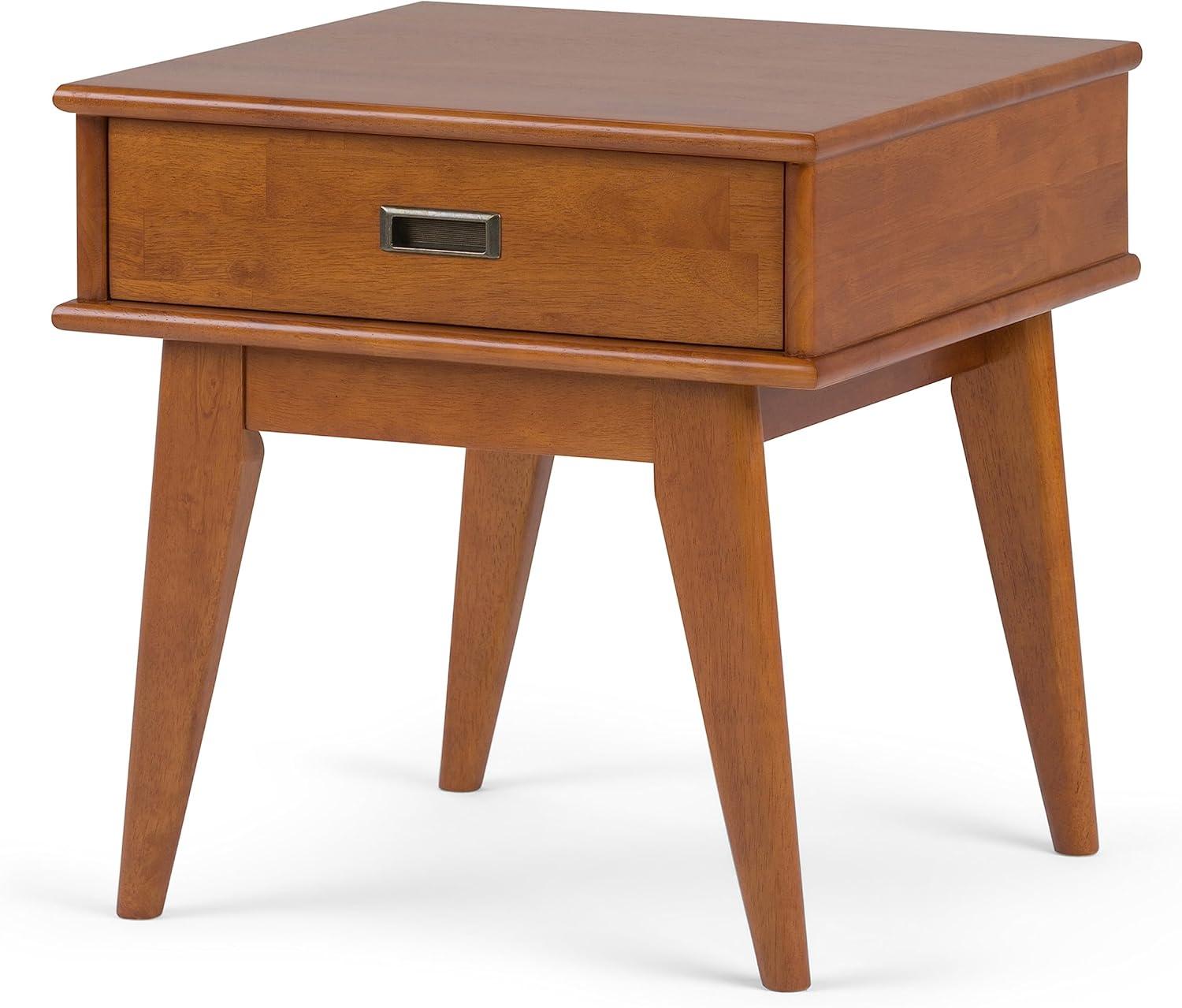 Draper Teak Brown Solid Hardwood End Table with Drawer