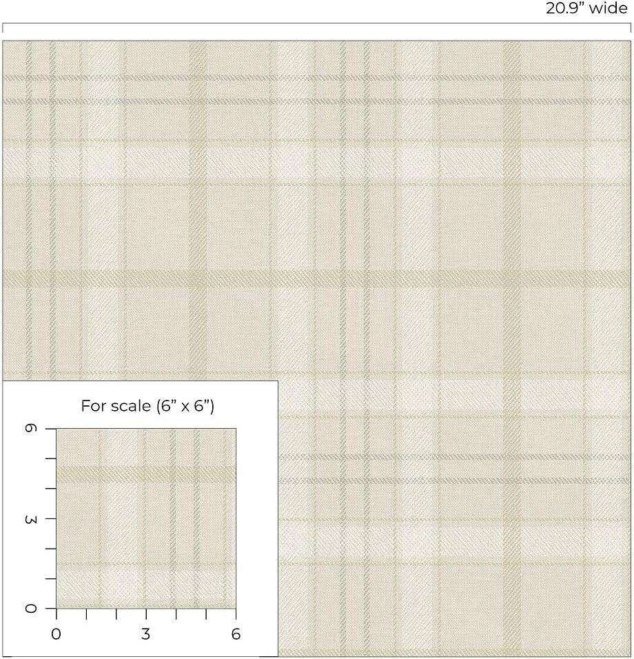 NextWall Neutral Tailor Plaid Peel and Stick Wallpaper - 20.9 in. W x 18 ft. L Roll