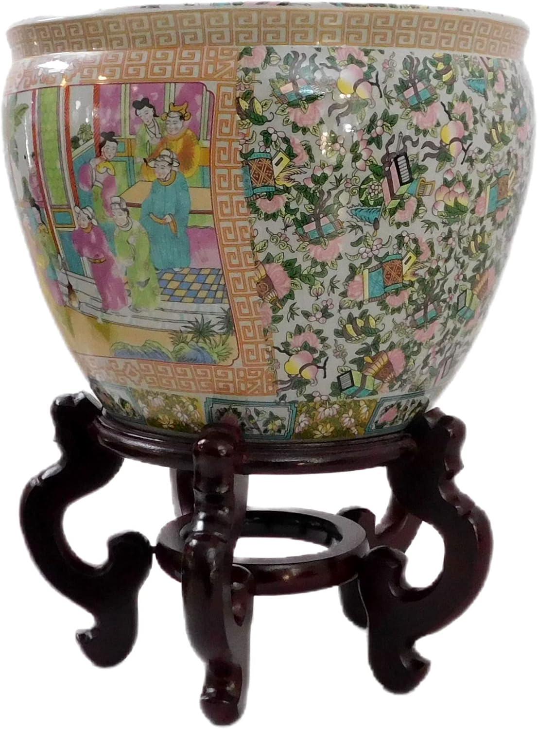 Hand Painted Chinese Porcelain Round Plant Pot, 12-inch