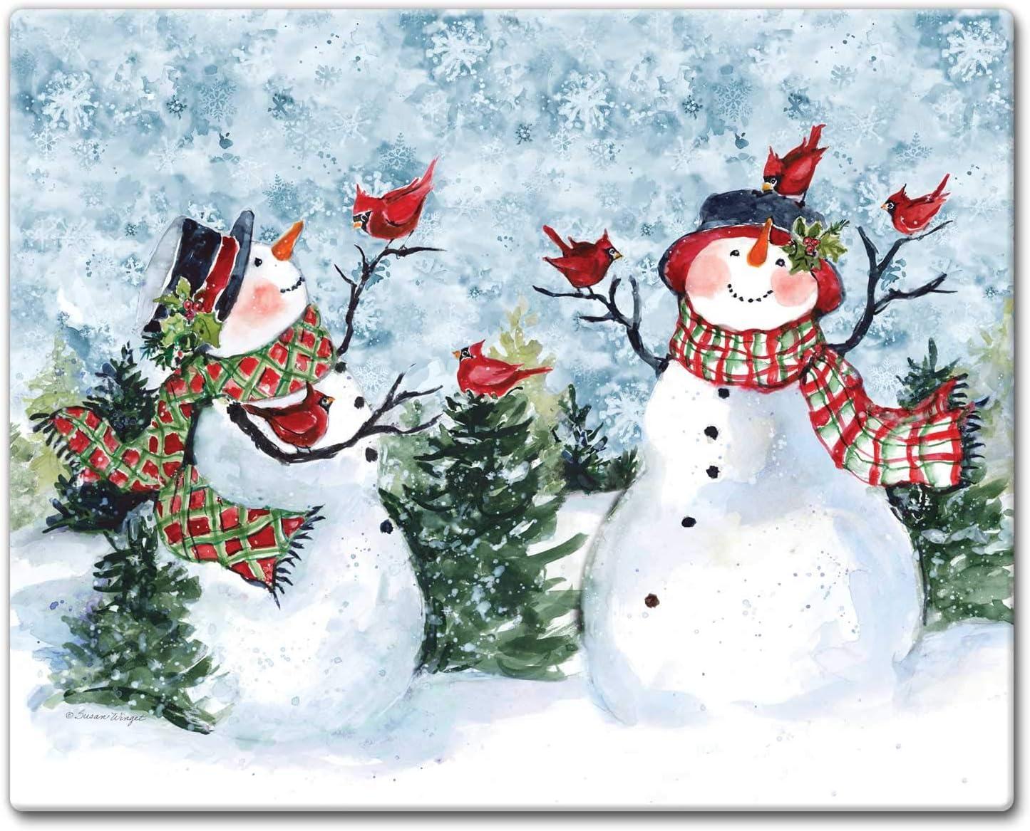 Festive Snowman Rectangular Tempered Glass Cutting Board