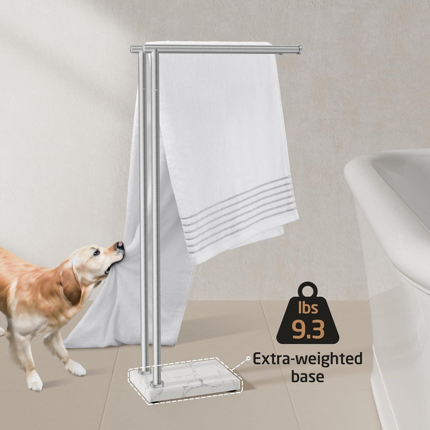 KES Freestanding Towel Stand 3 Bath Towel Racks with Weighted Marble Base SUS304 Stainless Steel