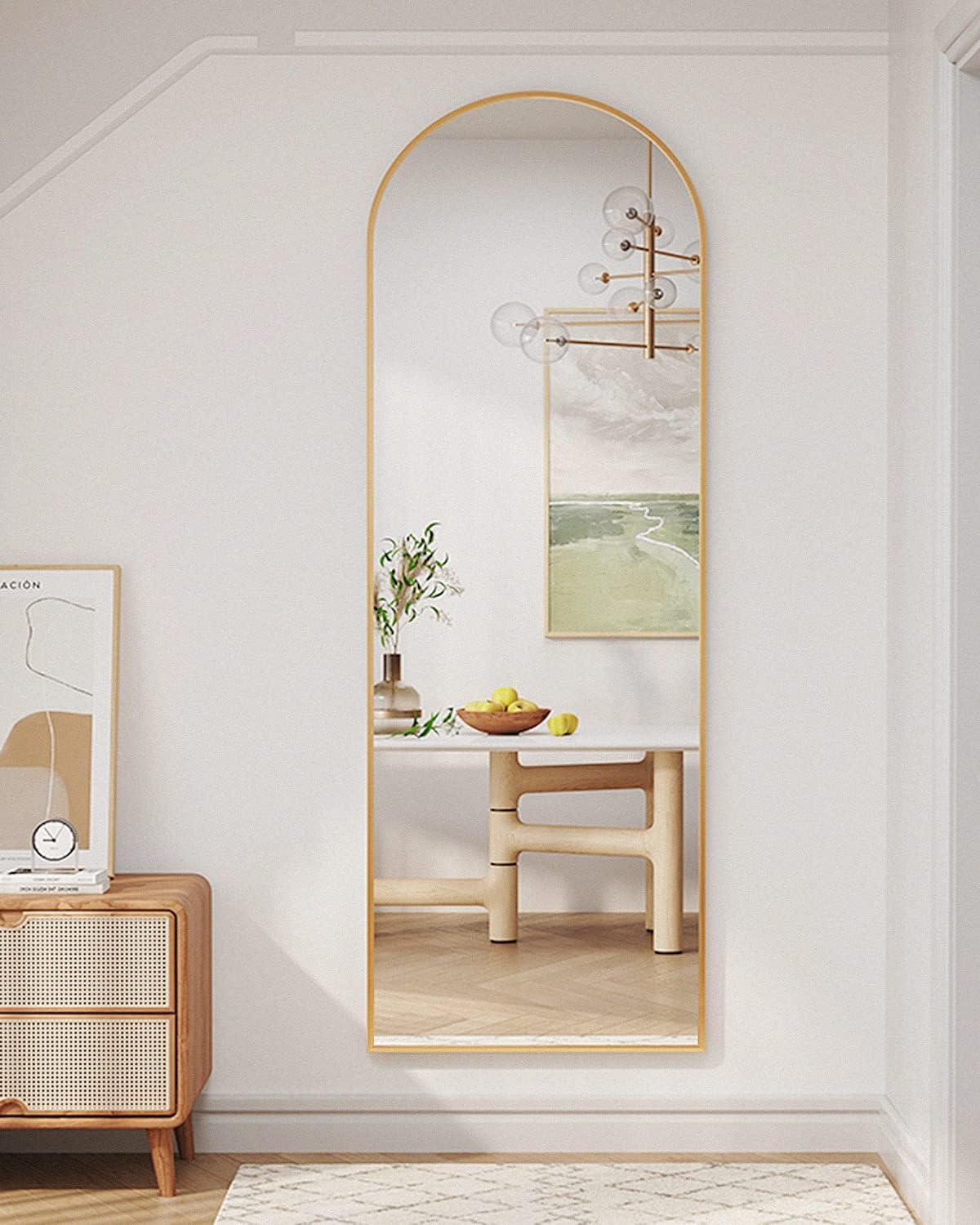 Antok Arched Full Length Mirror, 58"x18" Floor Mirror Freestanding, Floor Standing Mirror Full Body Mirror with Stand for Bedroom, Hanging Mounted Mirror for Living Room Cloakroom,Gold