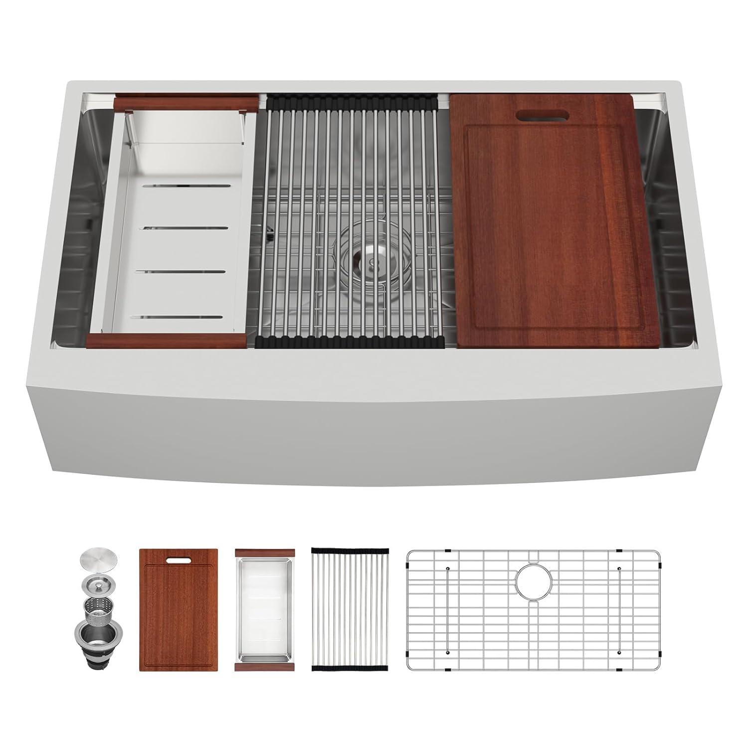 36 Farmhouse Sink Stainless Steel Kitchen Sink Apron Front Ledge Workstation Single Bowl Farm Sink