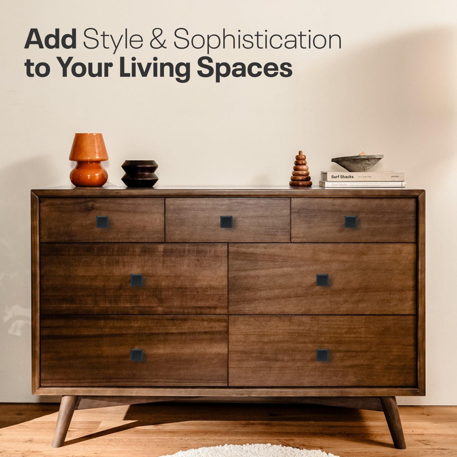 Single Hole Drawer Knobs - 10 Pack Black Cabinet Knobs - Square Dresser Knobs Dresser Handles Closet Door Knobs - Kitchen Cabinet Knobs - Cabinet Hardware