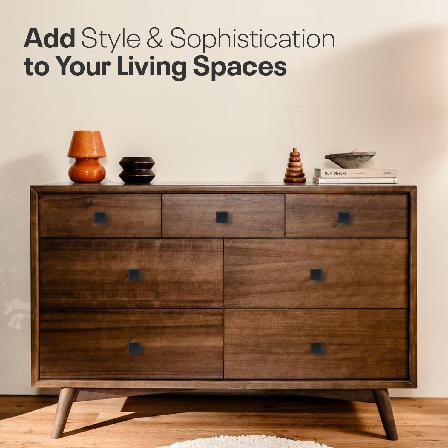 Single Hole Drawer Knobs - 10 Pack Black Cabinet Knobs - Square Dresser Knobs Dresser Handles Closet Door Knobs - Kitchen Cabinet Knobs - Cabinet Hardware