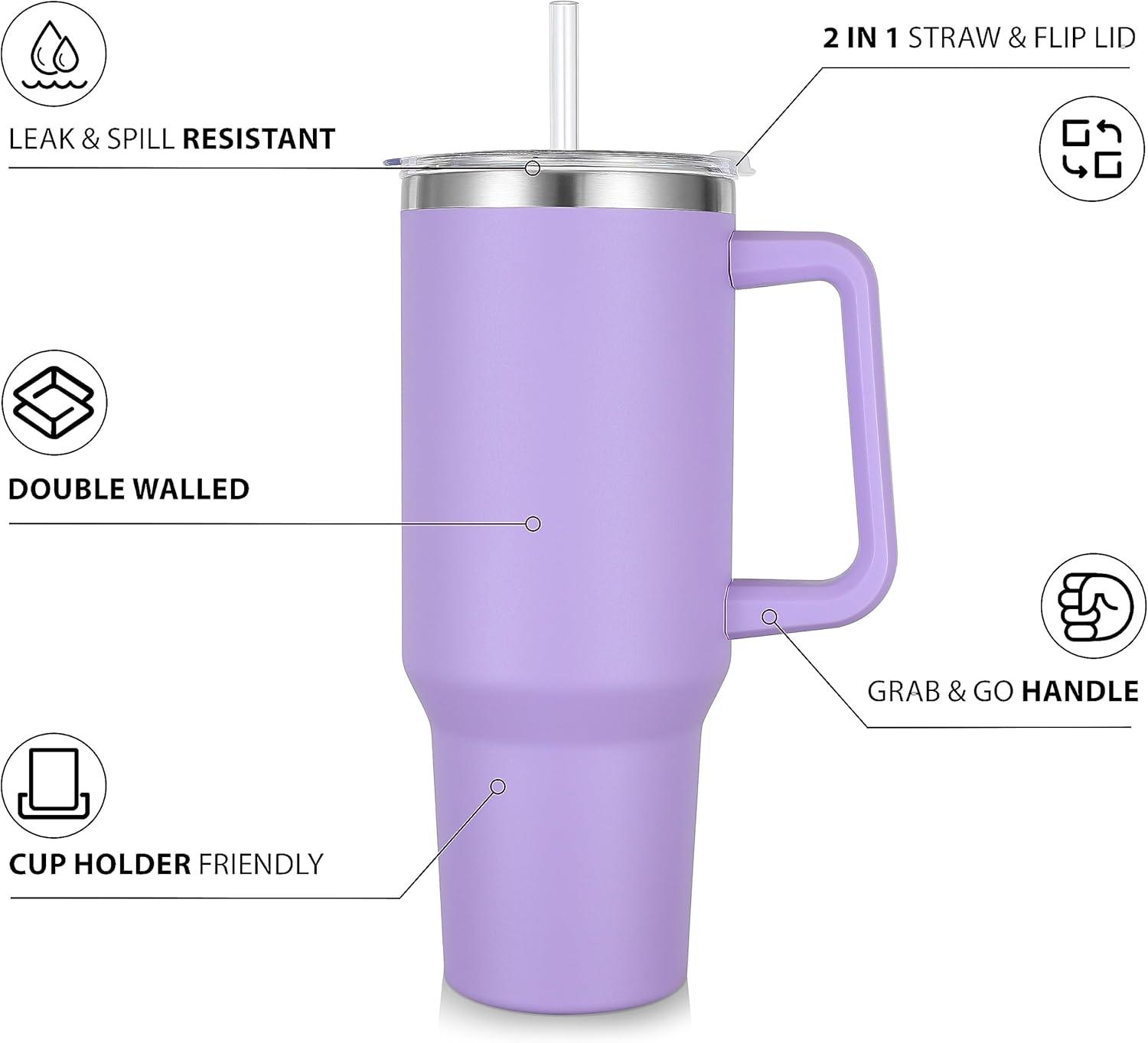 40oz Light Purple Stainless Steel Tumbler with Handle