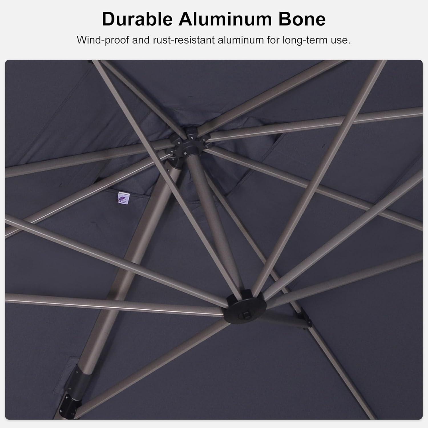 PURPLE LEAF 10' X 13' Patio Umbrella, Rectangle Outdoor Cantilever Umbrella, Aluminum Offset Umbrella with Champagne Frame and 360° Rotation for Pool Deck Garden, Light Grey