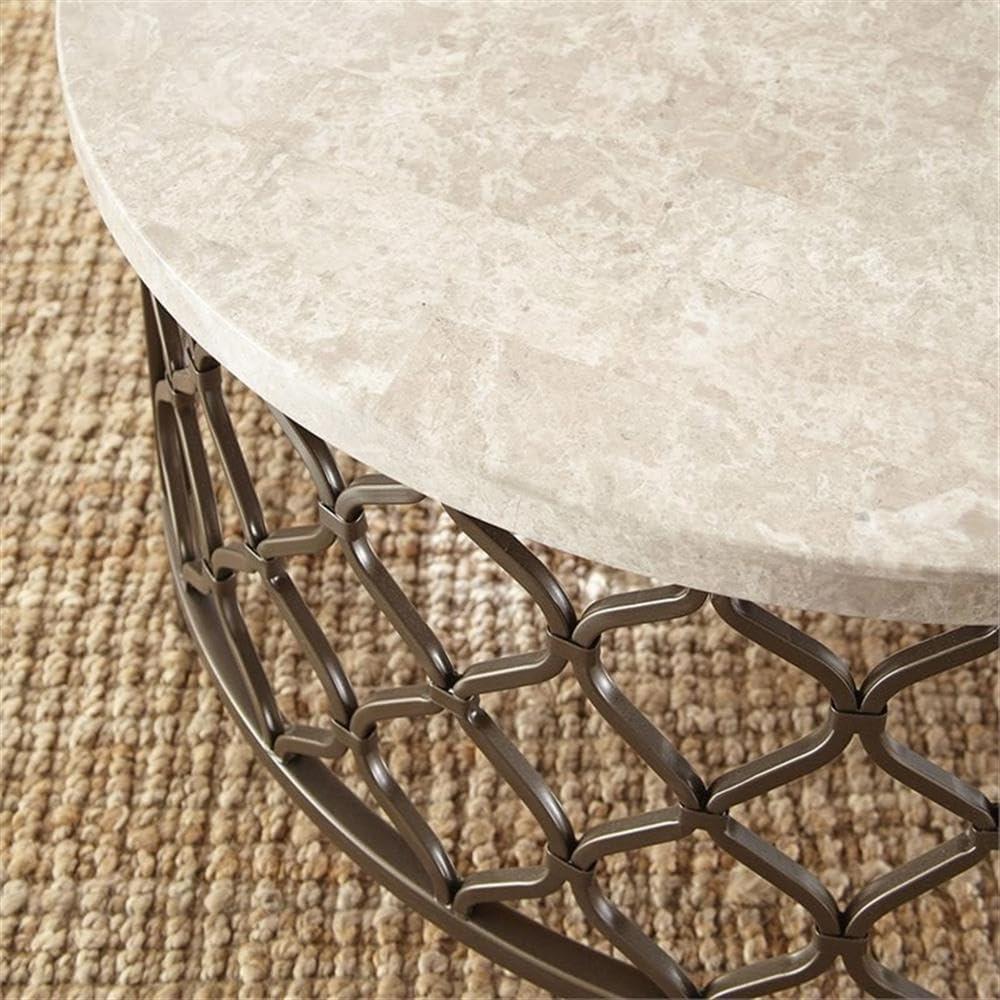 Bowery Hill Espresso White Stone Top with Bronze Metal Base Coffee Table