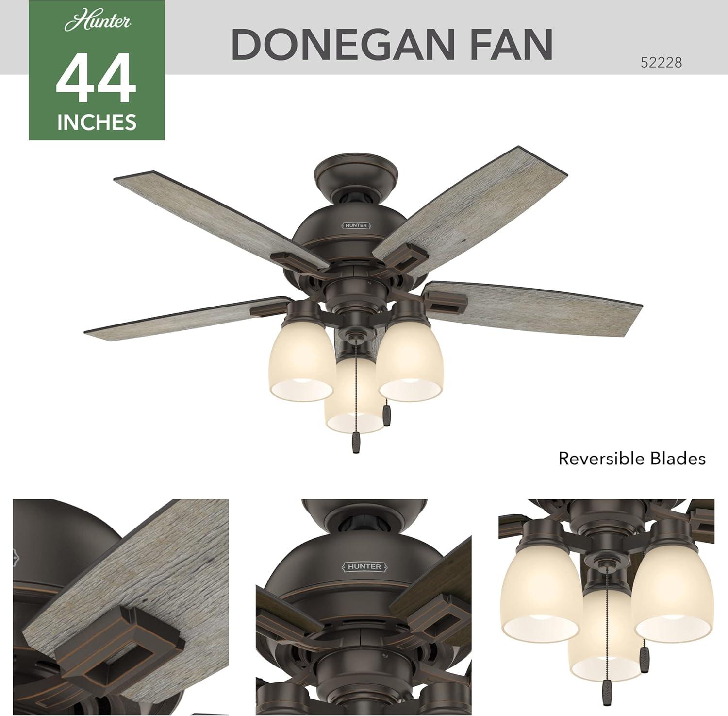 44" Donegan 5 - Blade Standard Ceiling Fan with Pull Chain and Light Kit Included