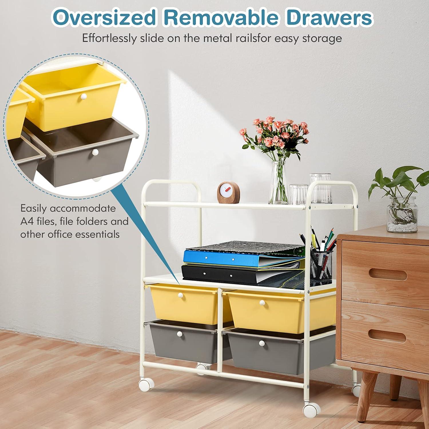 Kadyn Filing Storage Organizer,File Storage Organizer,File Cabinet,4 Drawers Shelves Rolling Storage Cart Rack-Yellow