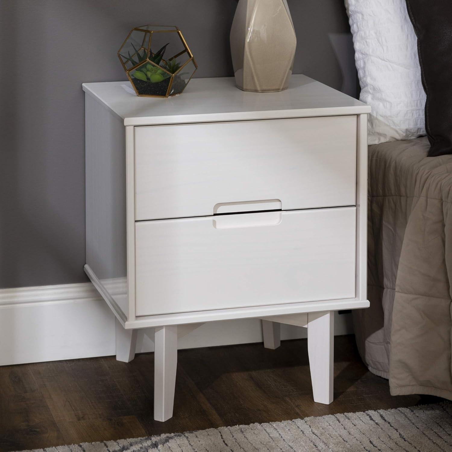 Mid-Century Modern White Maple 2-Drawer Nightstand