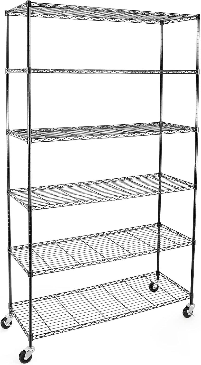 NSF Certified Storage Shelves on Wheels, Heavy Duty Metal Shelves for Storage with Adjustable Stand, 6-Tier Wire Shelving Unit for Garage Pantry Kitchen Shelf Rack (17"x47"x80" 6-Tier)