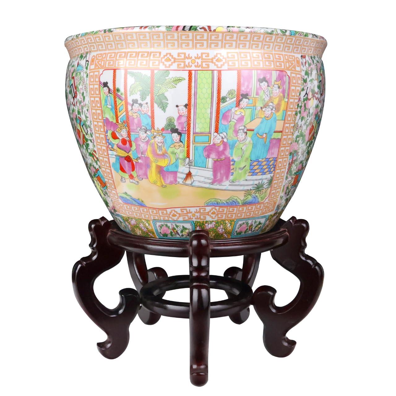 Hand Painted Chinese Porcelain Round Plant Pot, 12-inch