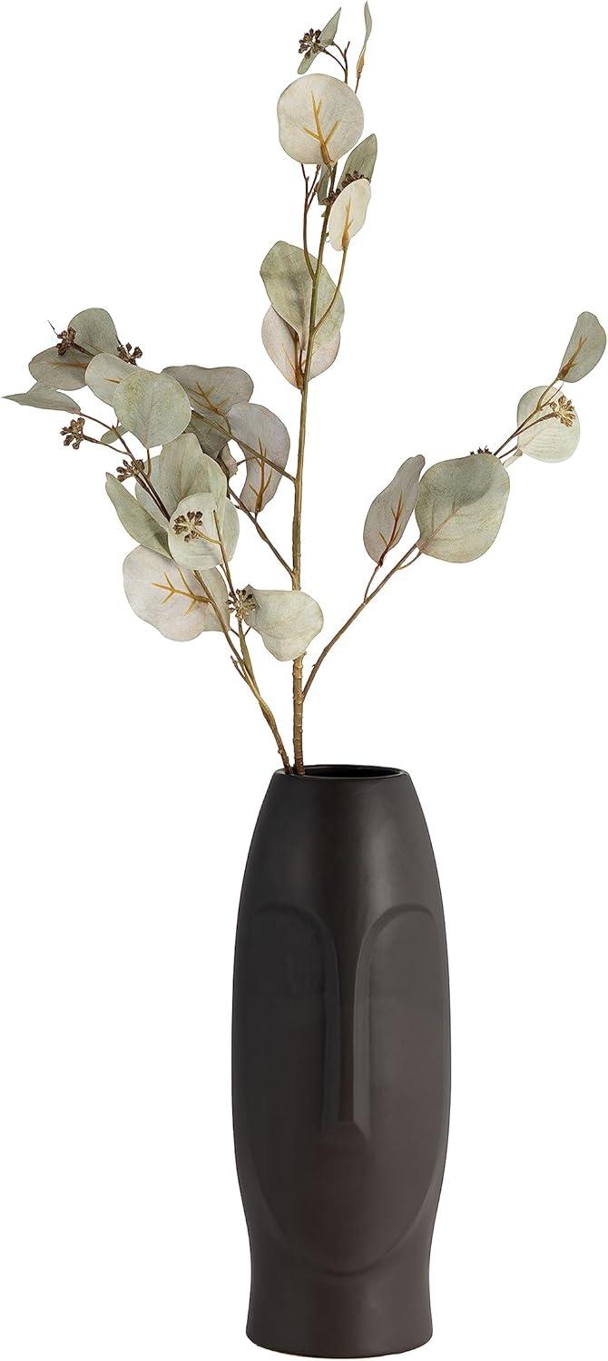 Sagebrook Home 14" Ceramic Face Vase - Ceramic Table Decor, Rustic Decorative Centerpiece For Home, Wedding, Office Decor - Black Vase Decor