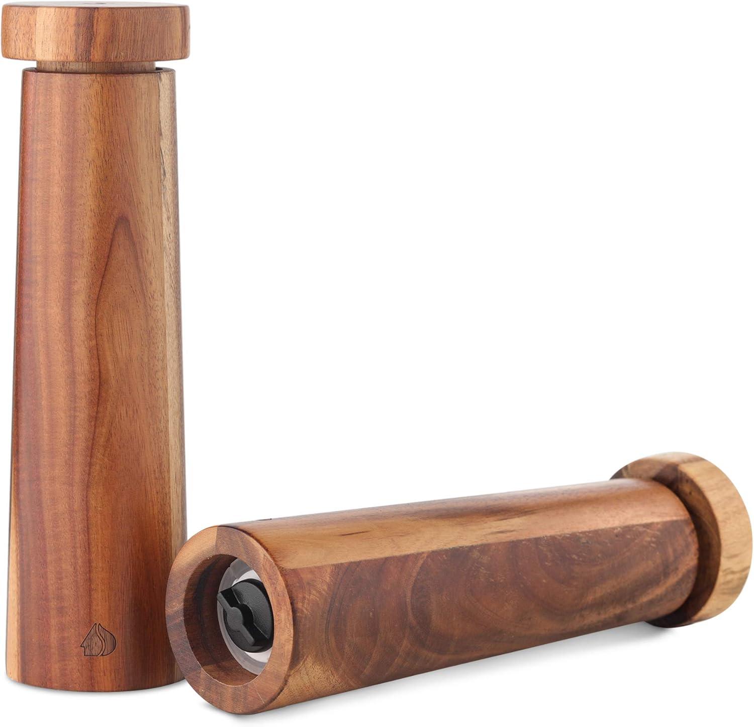 Adjustable Acacia Wood Salt and Pepper Mill Set with Ceramic Core