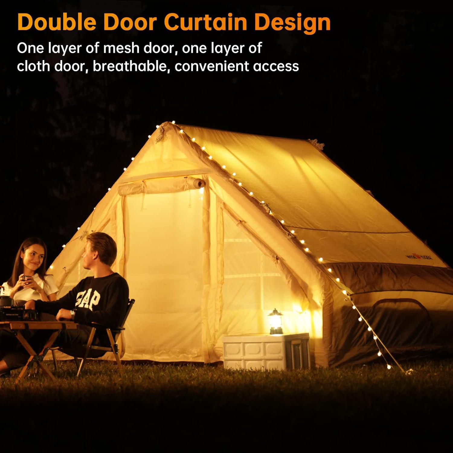 Beige Inflatable 4-Person Cabin Tent with Mesh Windows