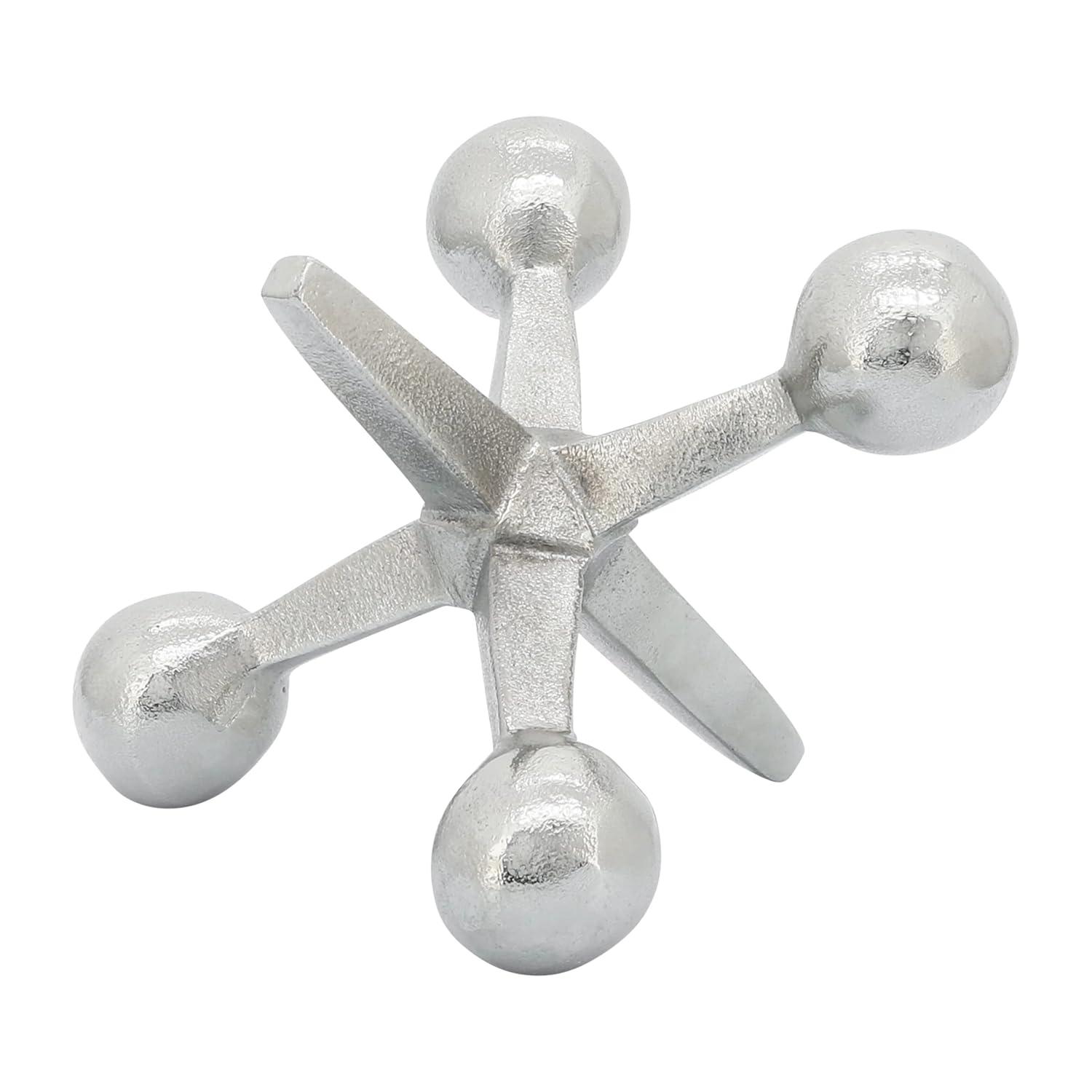 Sagebrook Home Creative Metal Jacks Sculpture for Room, Bedroom or Office Decor, Aluminum, Silver 7 L x 5 W x 5 H Inches