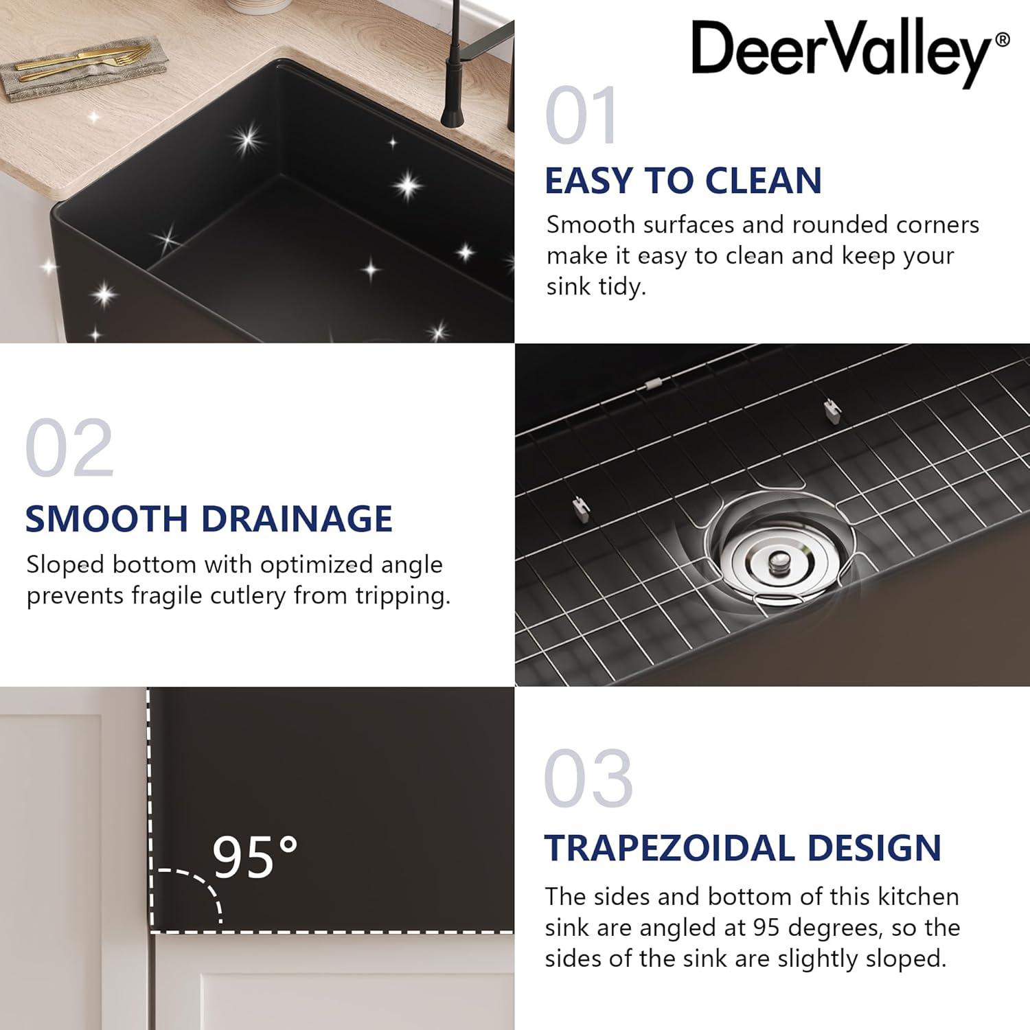 33"L x 20"W Farmhouse Kitchen Sink Deep Single Bowl Fireclay Workstation Sink with Cutting Board and Dish Drying Rack