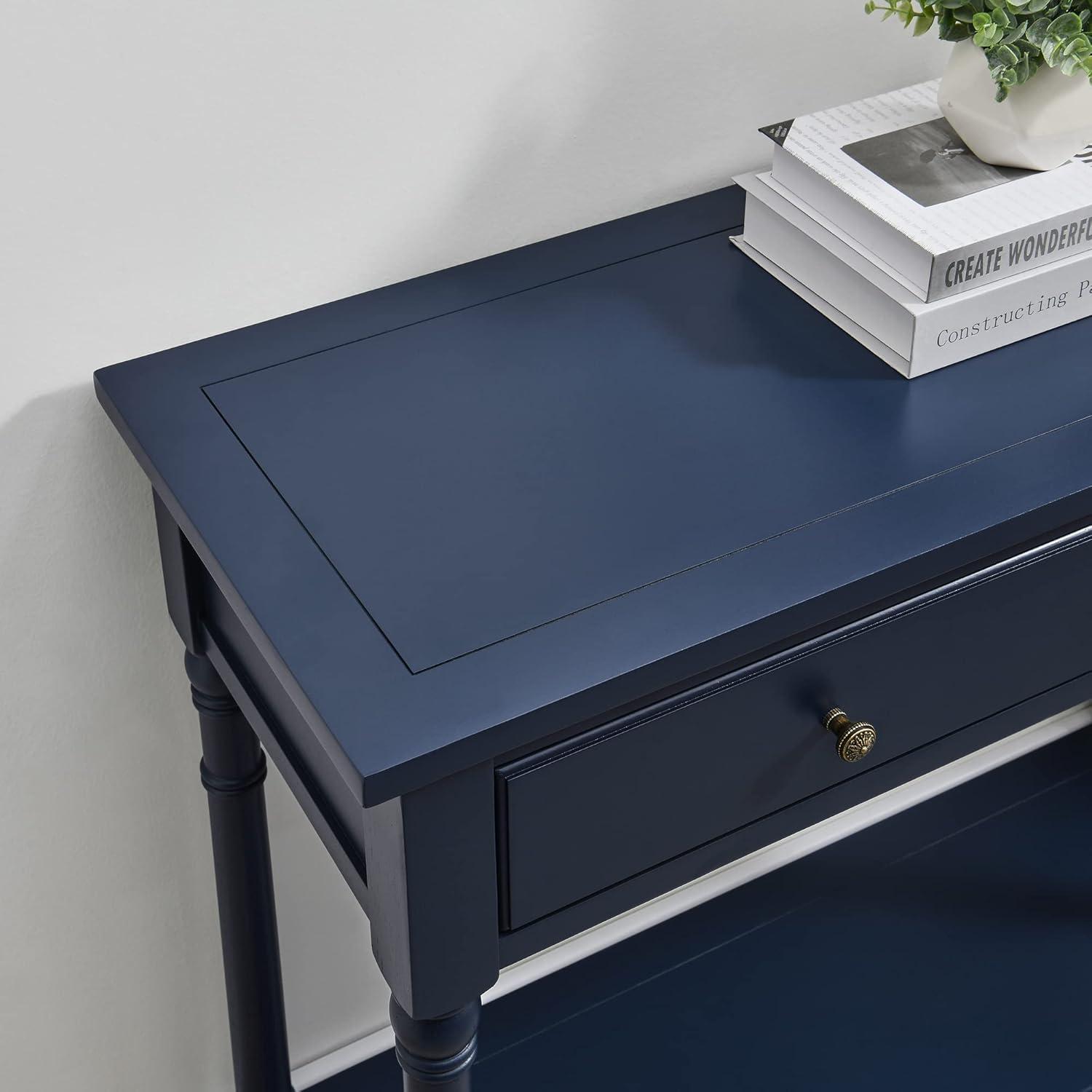 Solid Wood Console Entry Table with 2 Drawers, Accent Sofa Table with Storage Shelf, Narrow Entryway Hall Table for Living Room Office Easy Assembly 35.54" L x 30" H x 13.78" W Blue SFZ-004BL