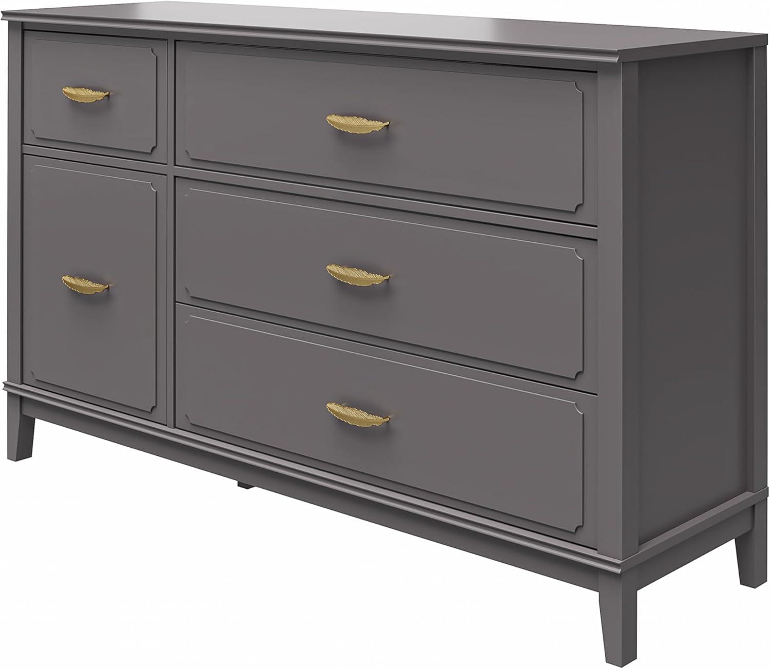 Graphite Gray Glam Wide Dresser with Gold Feather Pulls