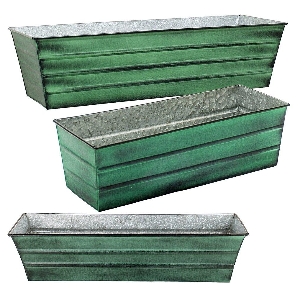 Small Galvanized Metal Rectangular Planter Box Green Patina - ACHLA Designs: Steel Decorative Container, Wall-Mountable, Easy to Clean