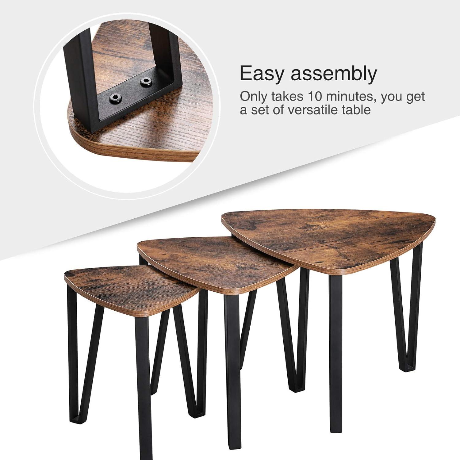 Nesting Coffee Tables, End Tables Set of 3 for Living Room Bedroom, Industrial Small Stacking Side Tables with Metal Frame for Couch, Rustic Brown and Black ULNT13X, 23.1 x 23.1 x 17.7 Inches