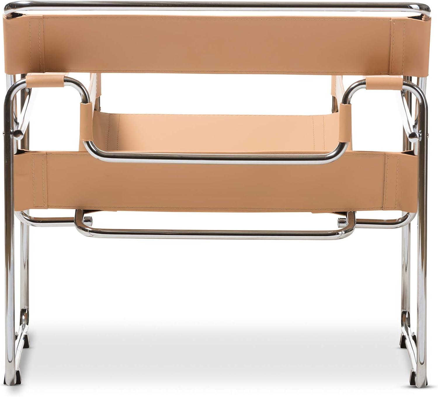 Baxton Studio Jericho Leather Mid Century Modern Accent Chair Tan: Chrome Finish, No-Mar Feet, Fully Assembled