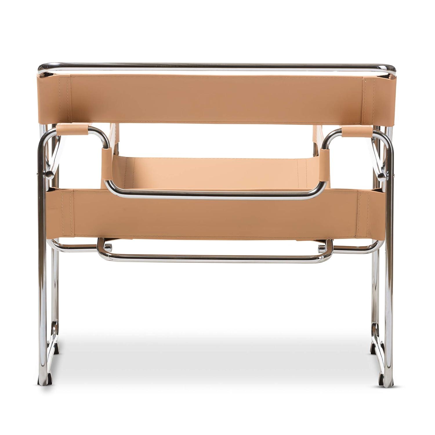 Baxton Studio Jericho Leather Mid Century Modern Accent Chair Tan: Chrome Finish, No-Mar Feet, Fully Assembled