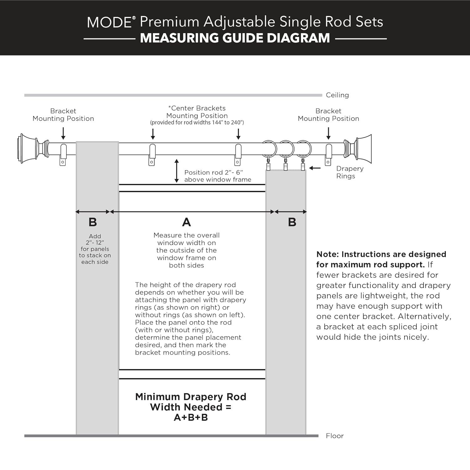 Mode Premium Collection 1 1/8 in Diameter Curtain Rod, Cylinder Finials and Steel Wall Mounted Adjustable Rod