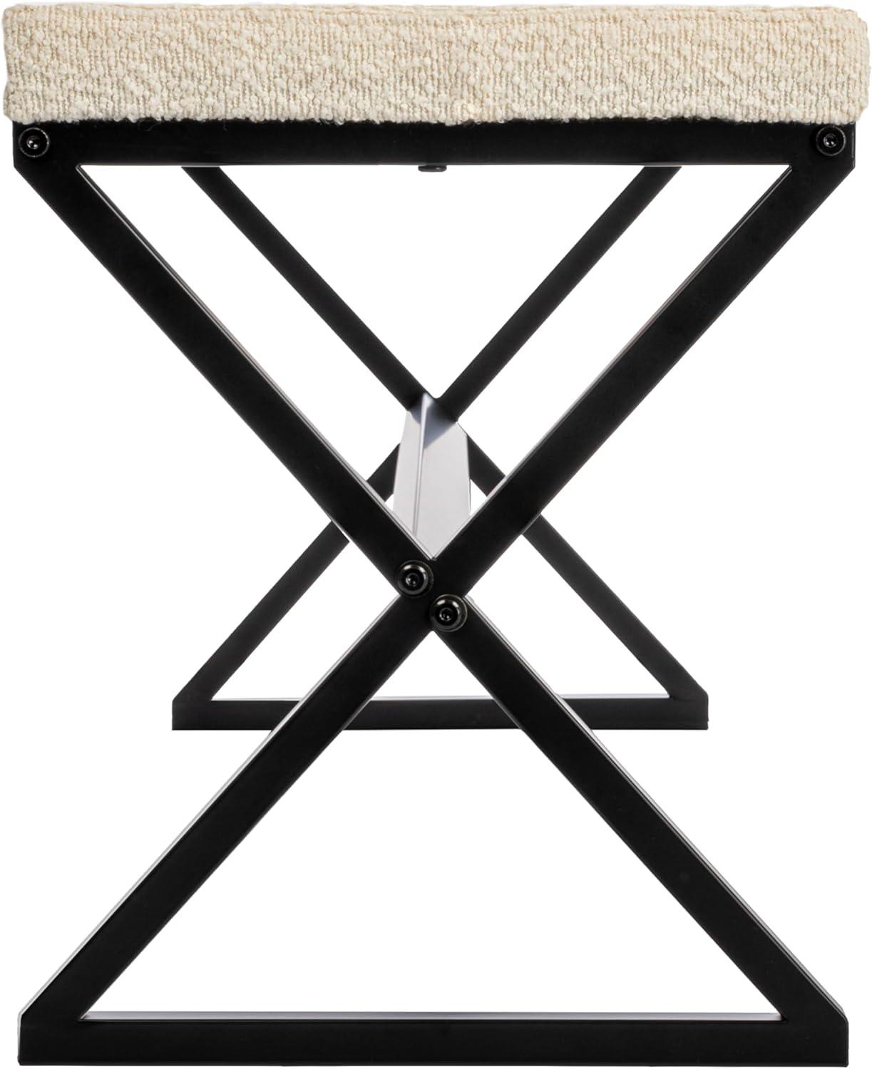 Harper Metal Bench with Boucle Upholstered Cushion, Cream and Black