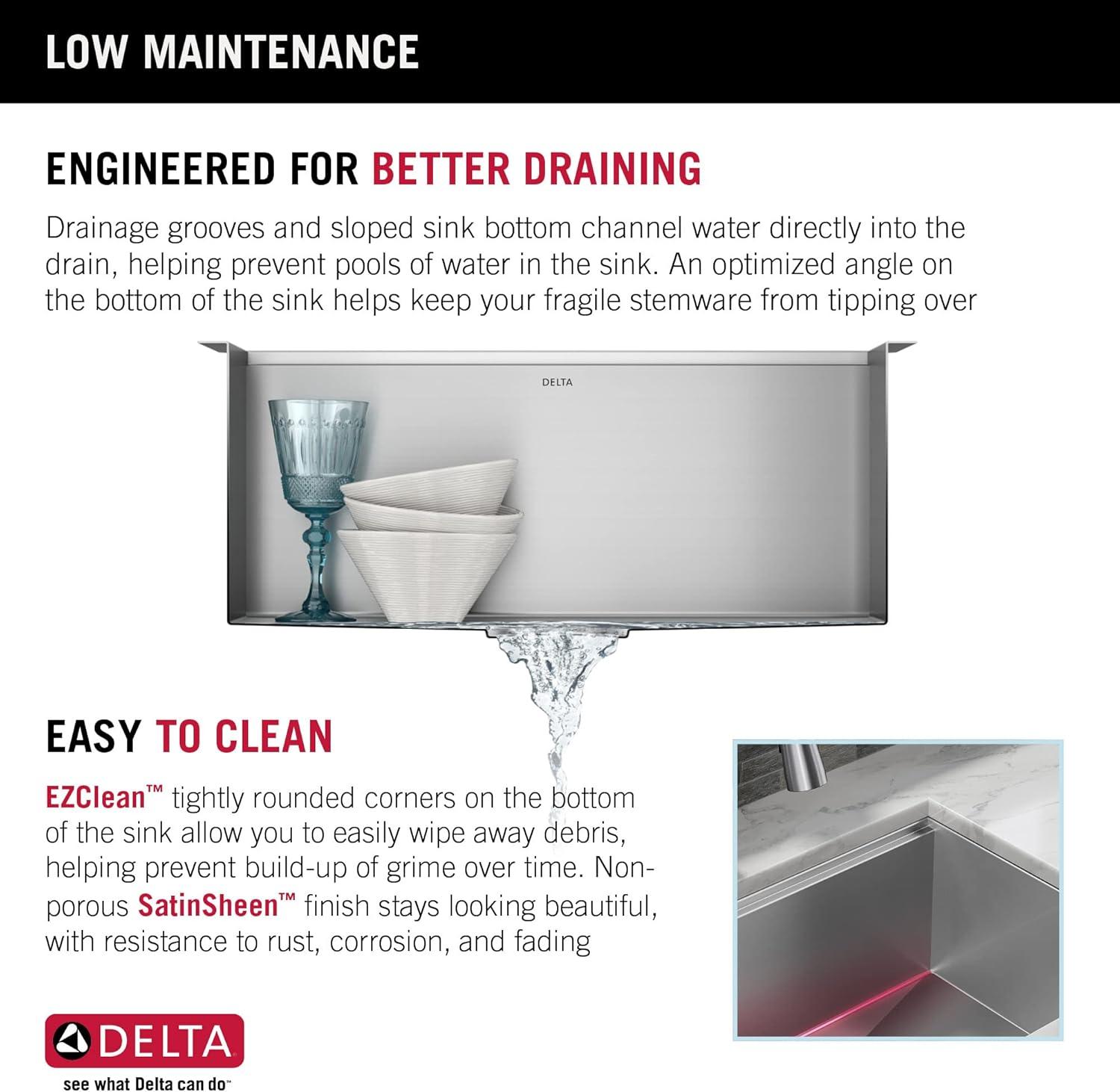 Delta Rivet™ 23" L Workstation Kitchen Sink Undermount 16 Gauge Stainless Steel Single Bowl with WorkFlow™ Ledge