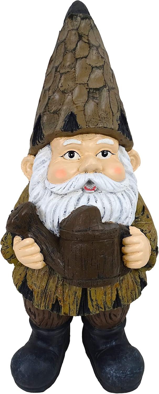 16" Magnesium Oxide Indoor/Outdoor Garden Gnome with Watering Can Statue Brown - Alpine Corporation