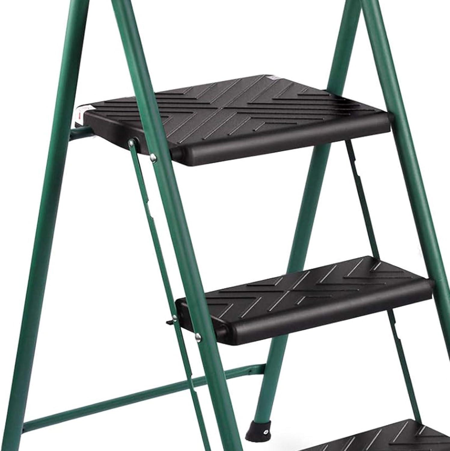 Delxo Non-Slip Stool Folding Sturdy Steel Wide Step Ladder with Hand Grip and Locking Mechanism for Indoor Household Kitchens