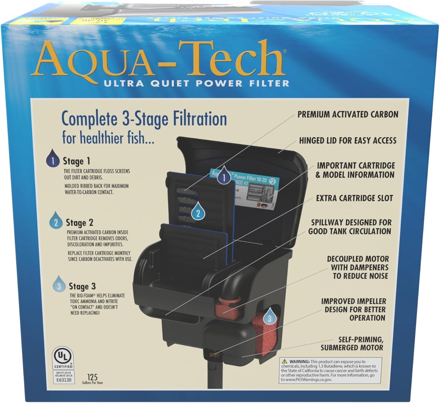 Aqua-Tech Ultra Quiet Power Filter, For Aquariums 10-20 Gallons