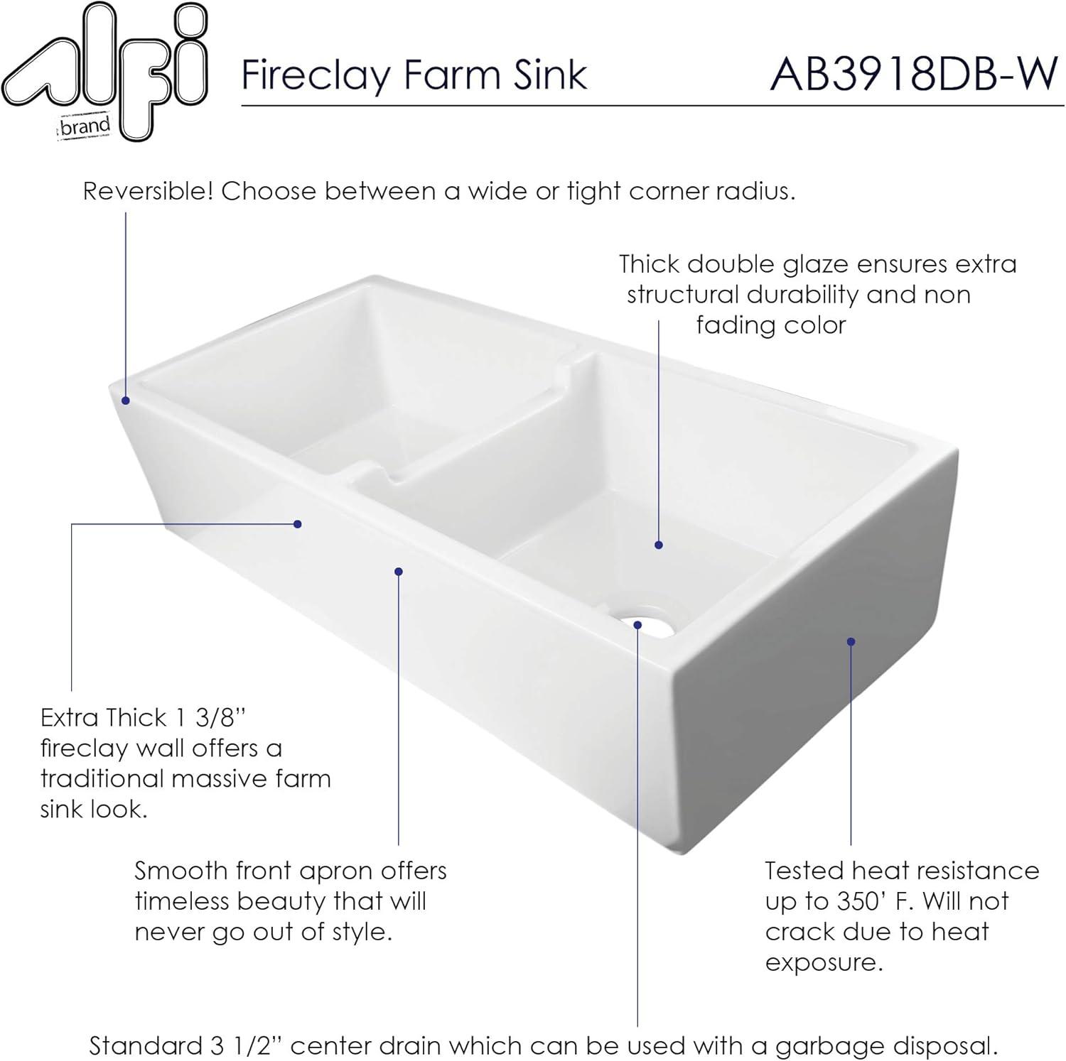 39.5'' L Farmhouse / Apron Double Bowl Fireclay Kitchen Sink
