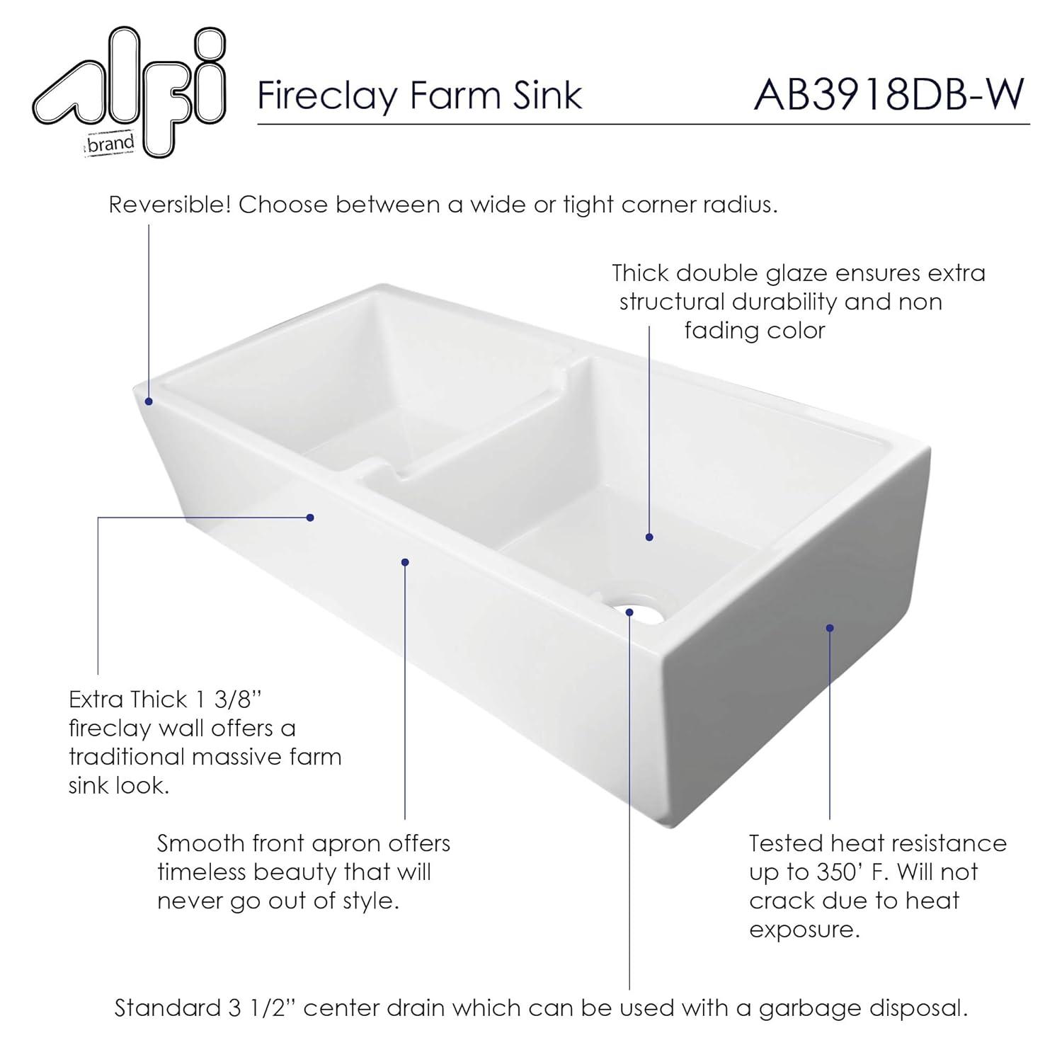 39.5'' L Farmhouse / Apron Double Bowl Fireclay Kitchen Sink
