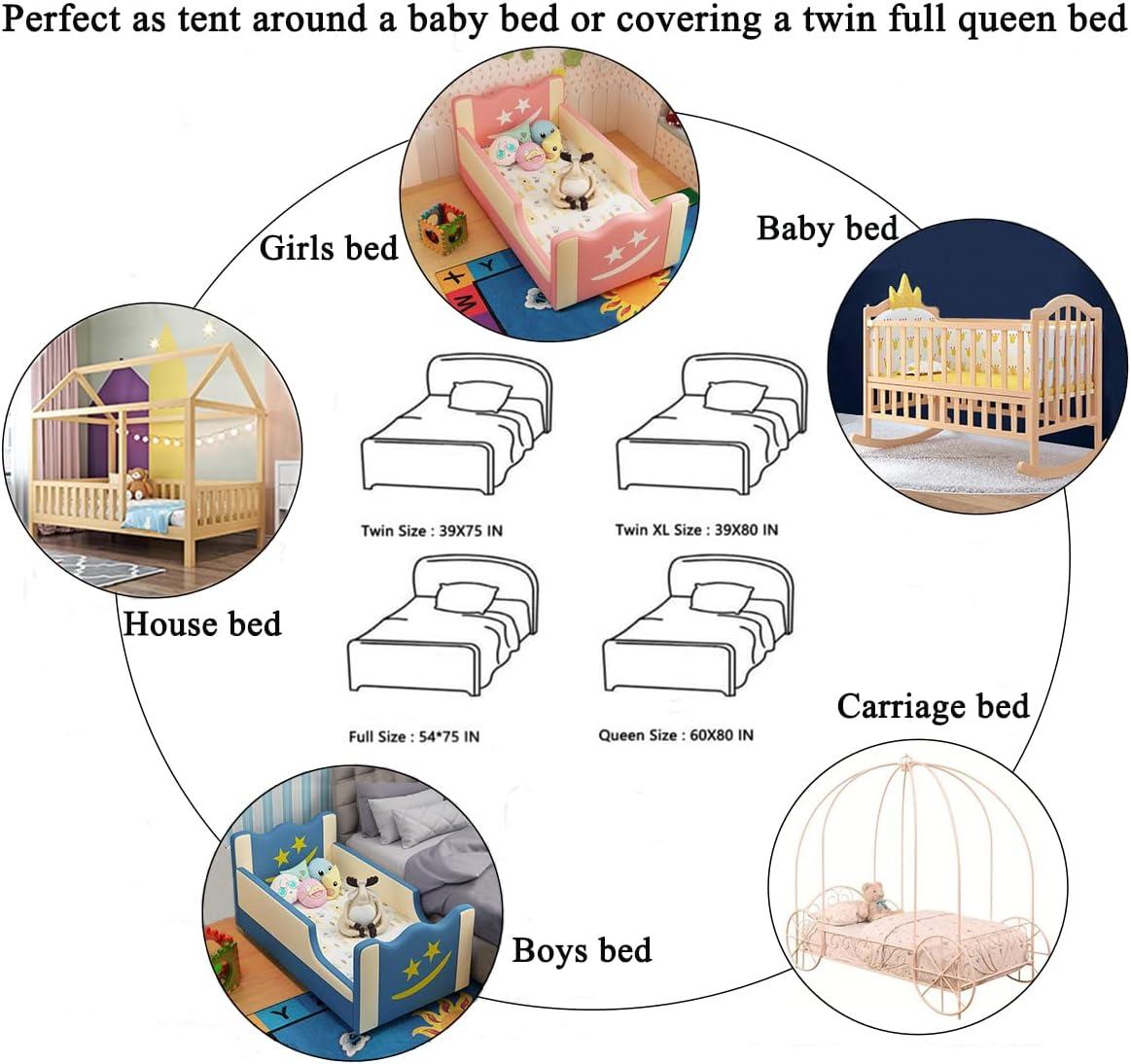 Bed Canopy with Lights for Girls,Gold Star Princess Crib Canopy Curtains,Extra Large Dome Mosquito Net Reading Nook Canopy for Kids Boys Twin Full Queen Size Bed,Fire Retardant Fabric