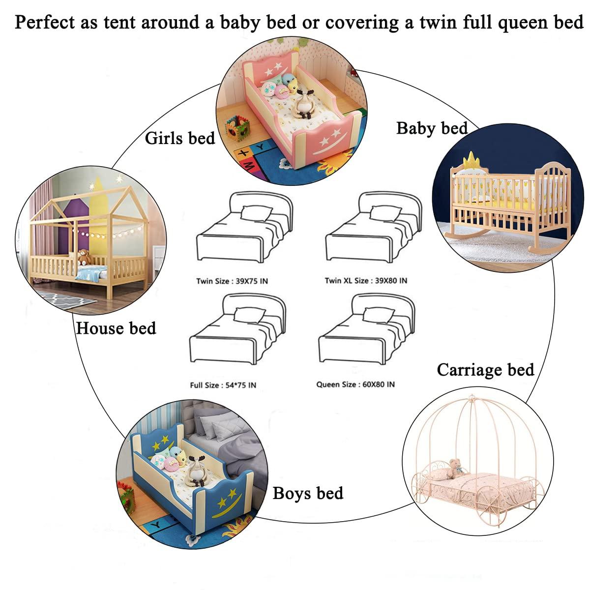 Bed Canopy with Lights for Girls,Gold Star Princess Crib Canopy Curtains,Extra Large Dome Mosquito Net Reading Nook Canopy for Kids Boys Twin Full Queen Size Bed,Fire Retardant Fabric