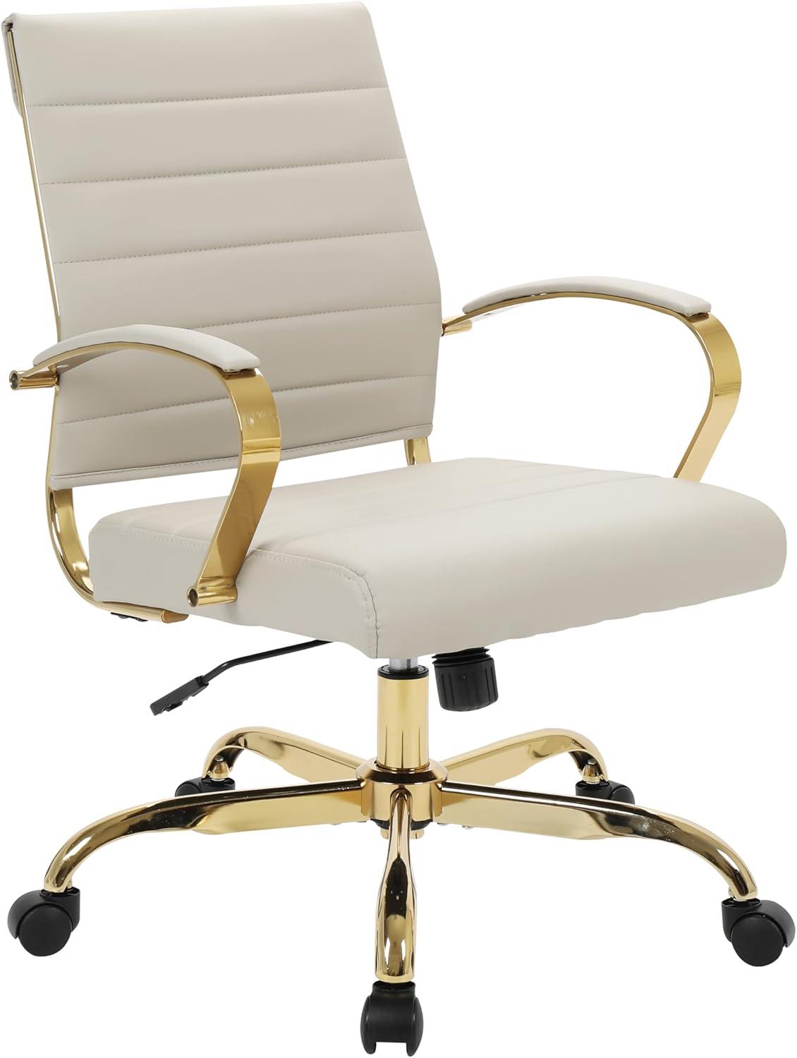 Black Leather Swivel Office Chair with Gold Metal Frame