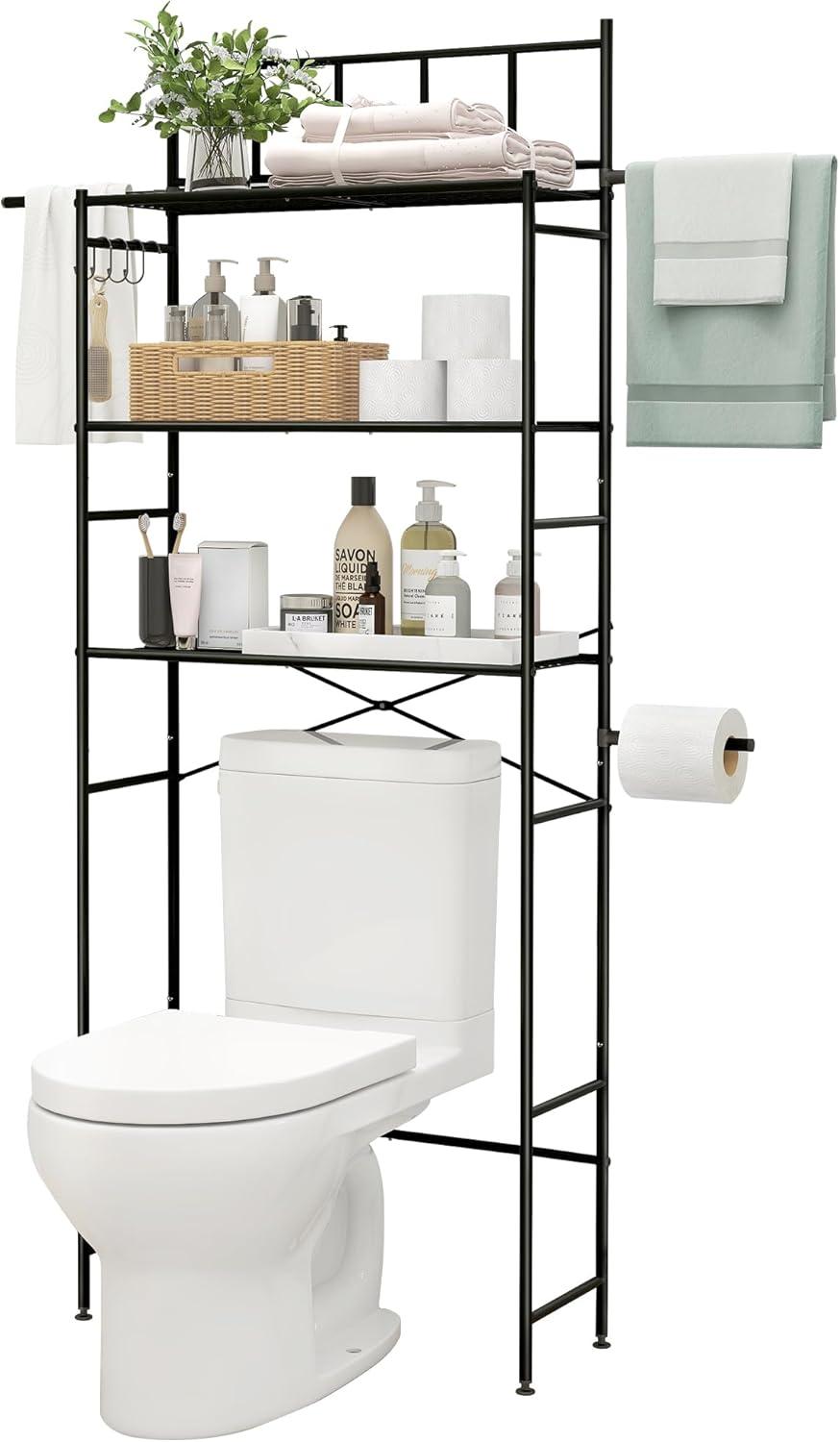 Toilet Storage Rack With X-Shaped Bar, 3 -Tier Bathroom Storage Organizer Shelf