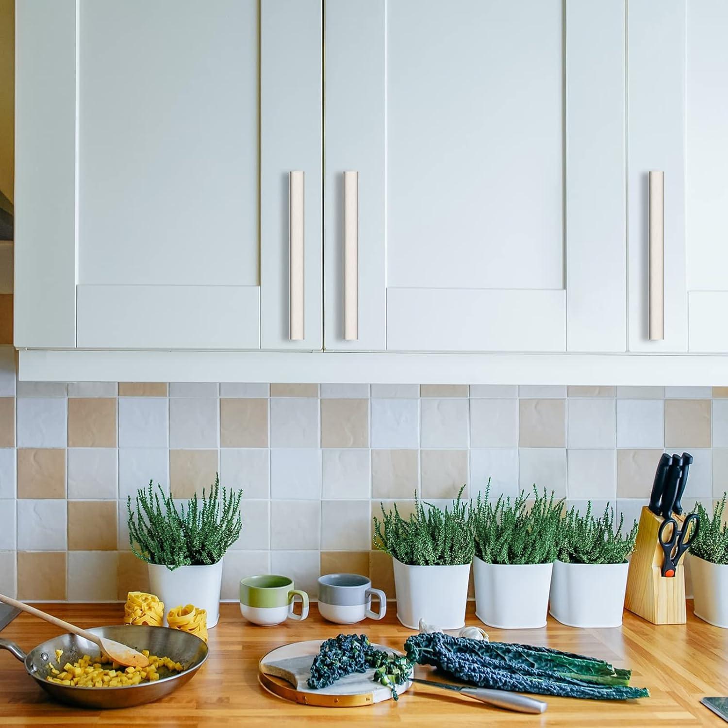 Amerdeco 10 Pack Brushed Satin Nickel Cabinet Pulls - 5 Inch(128MM) Hole Centers Kitchen Handles for Cabinets and Cupboards - ZH0060