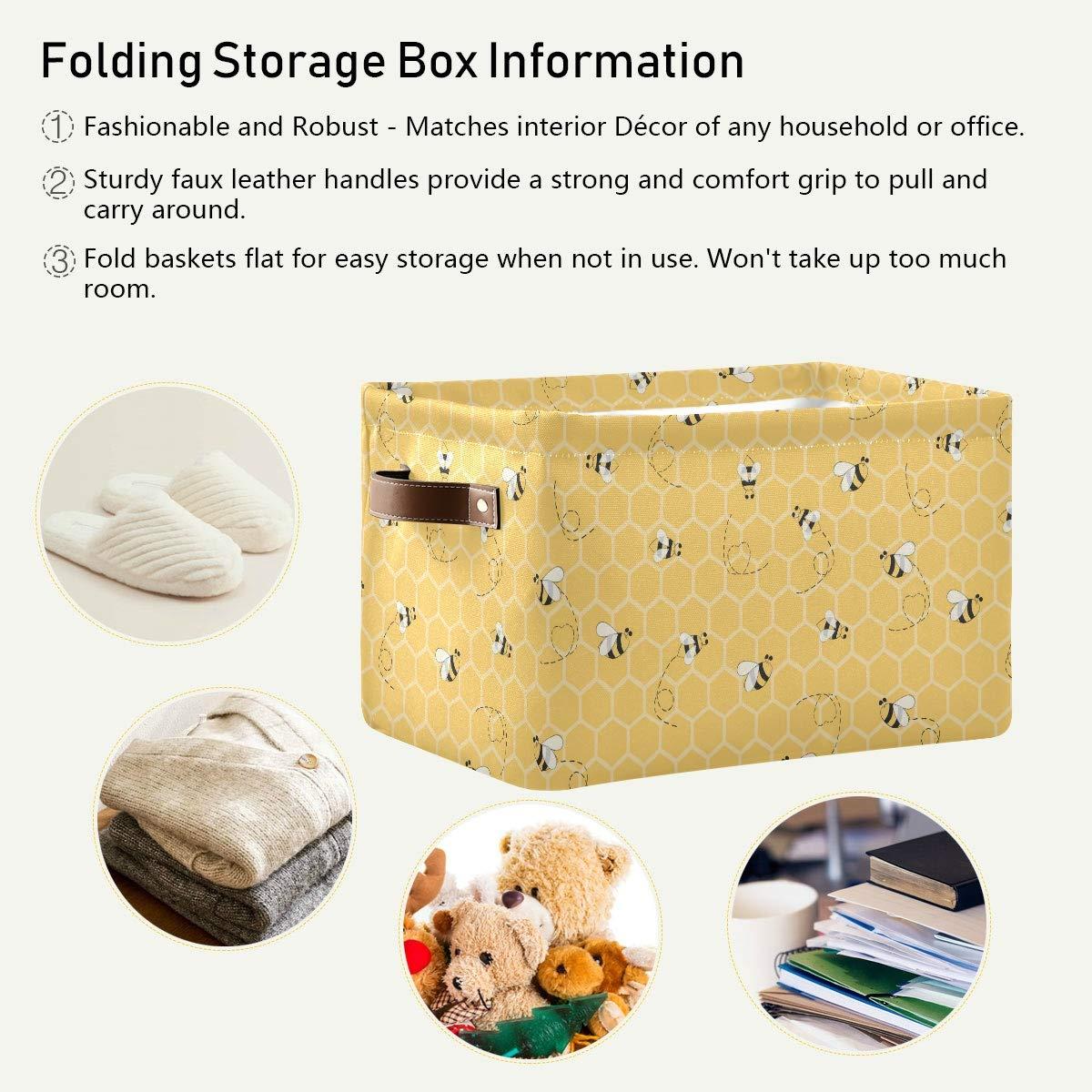 Storage Basket Cube Yellow Animal Bee Honey Comb Large Collapsible Toys Storage Box Bin Laundry Organizer for Closet Shelf Nursery Kids Bedroom,15x11x9.5 in,1 Pack