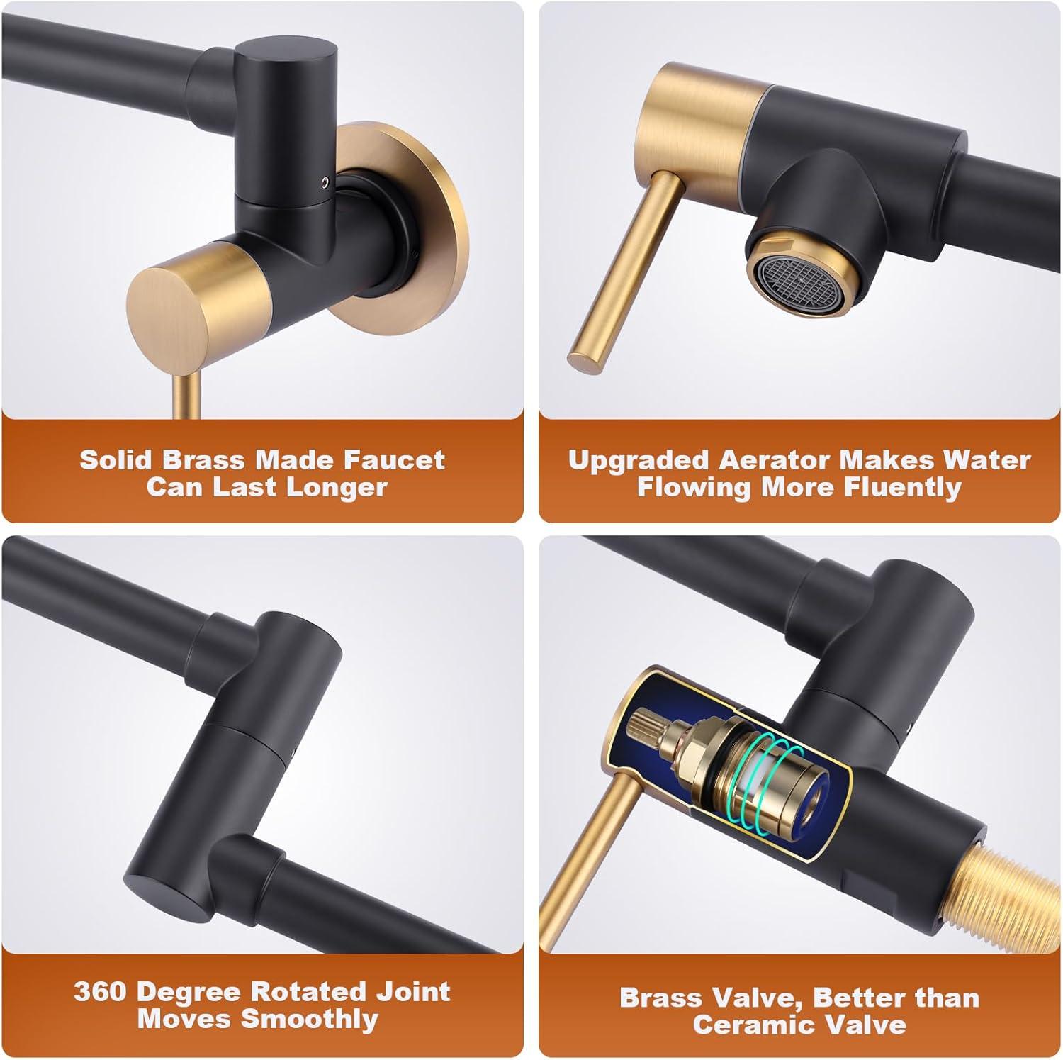 Matte Black and Gold Brass Wall Mount Pot Filler Faucet