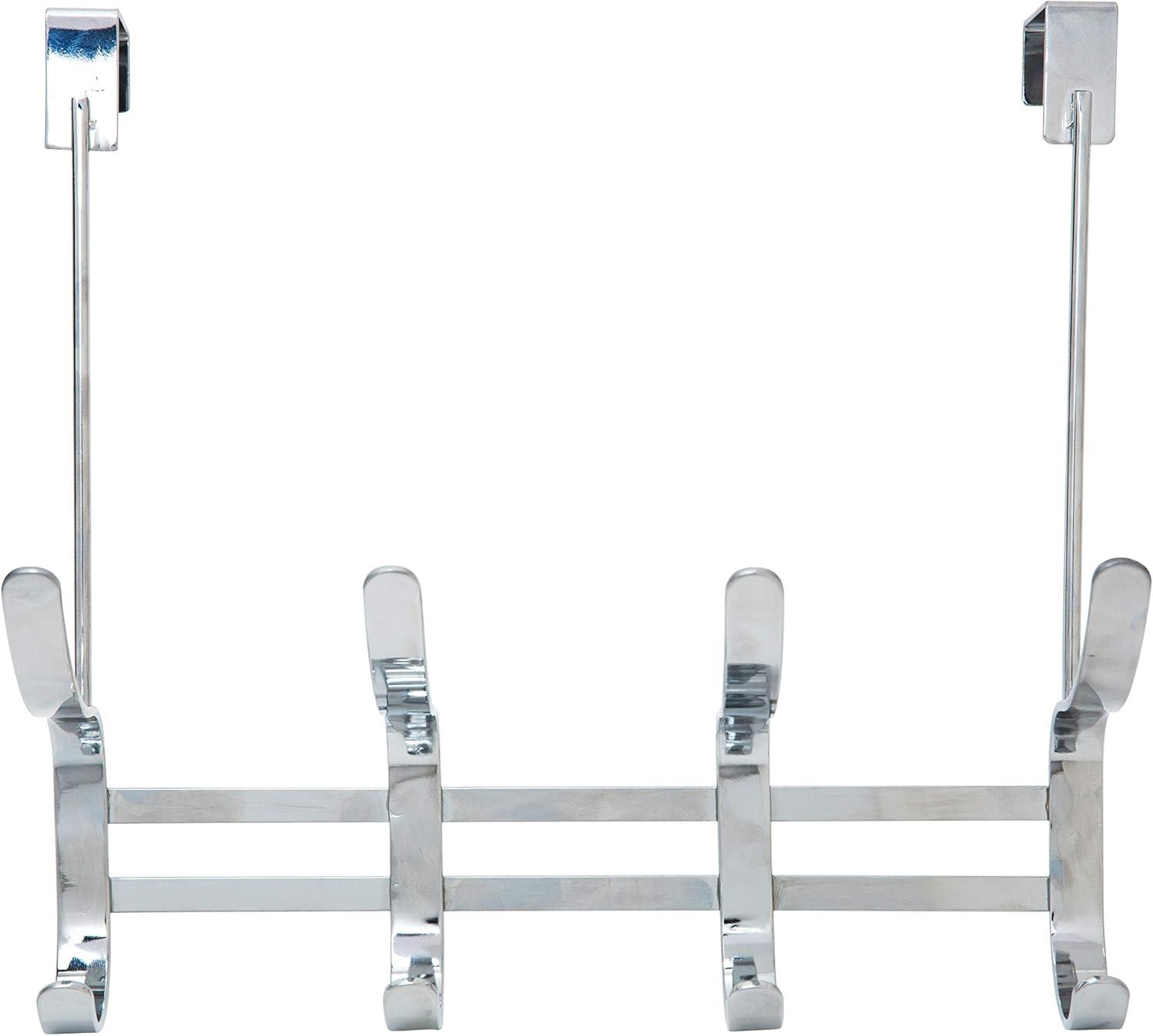 Over the Door Hook Rack Chrome - Simplify: Steel Construction, Spot Clean, Bath Canister Included