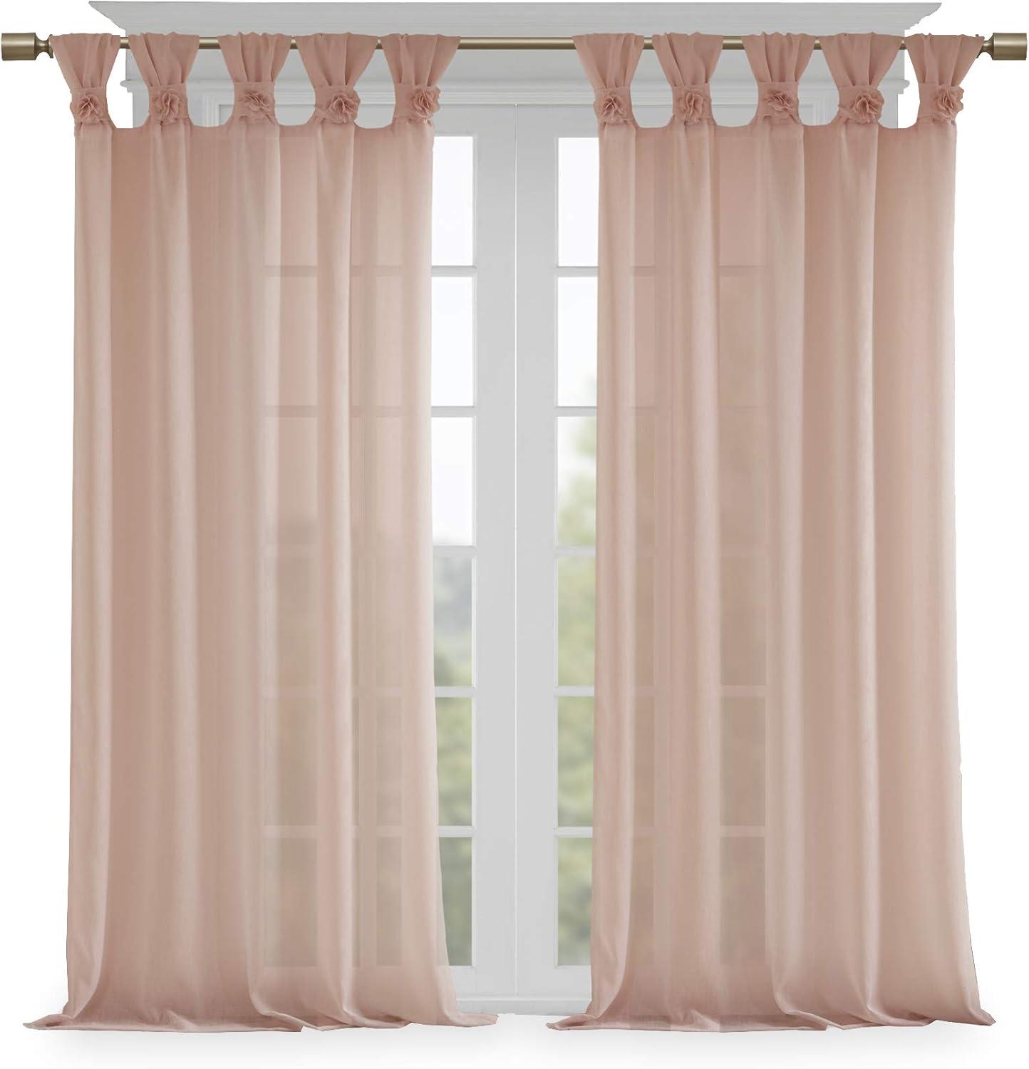 Rosette Floral Embellished Cuff Tab Top Solid Curtain Panel