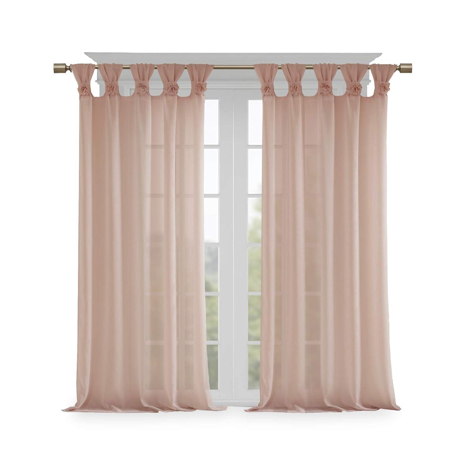 Madison Park Rosette Floral Embellished Cuff Tab Top Solid Single Curtain Panel