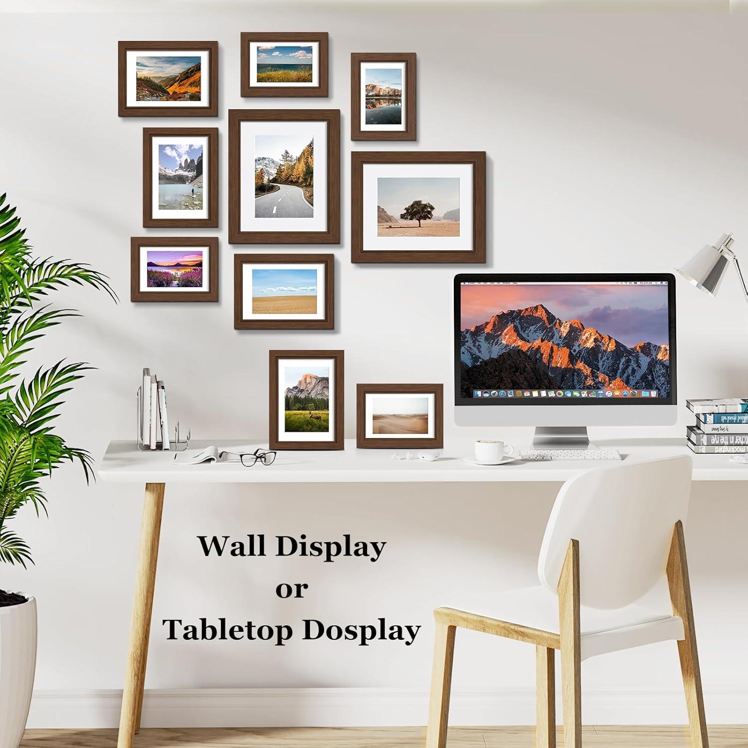 Picture Frames Set of 10, Collage Picture Frames for 8x10, 5x7, 4x6 Photos Real Glass for Wall or Tabletop