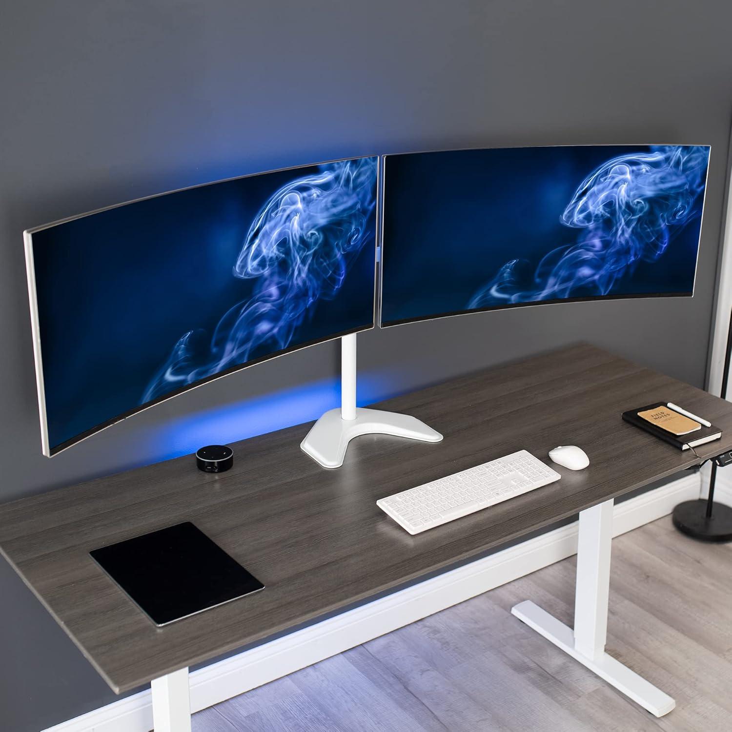 VIVO White Telescoping Dual Ultrawide 27" to 38" Monitor Freestanding Desk Stand