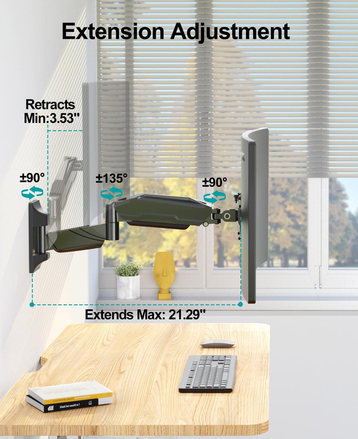 MOUNT PRO Monitor Wall Mount for 13 to 32 inch Computer Screen, Adjustable Single Wall Mount Monitor Arm, Full Motion Vesa Wall Bracket 100x100, Hold up to 17.6lbs, Black